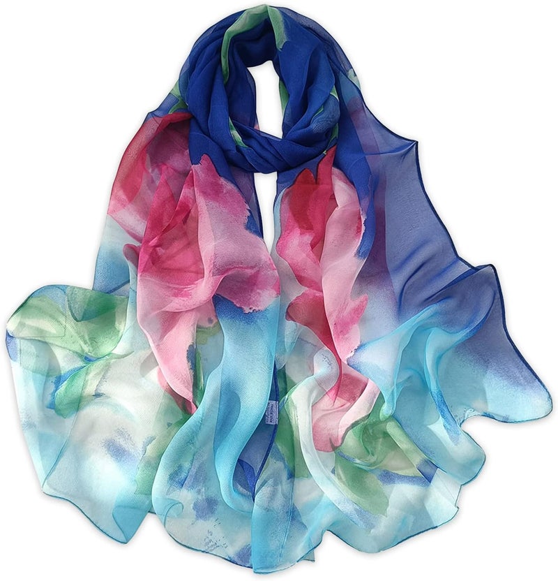 E-Clover Women Soft Floral Print Shawl Chiffon Sheer Scarf - Image 1
